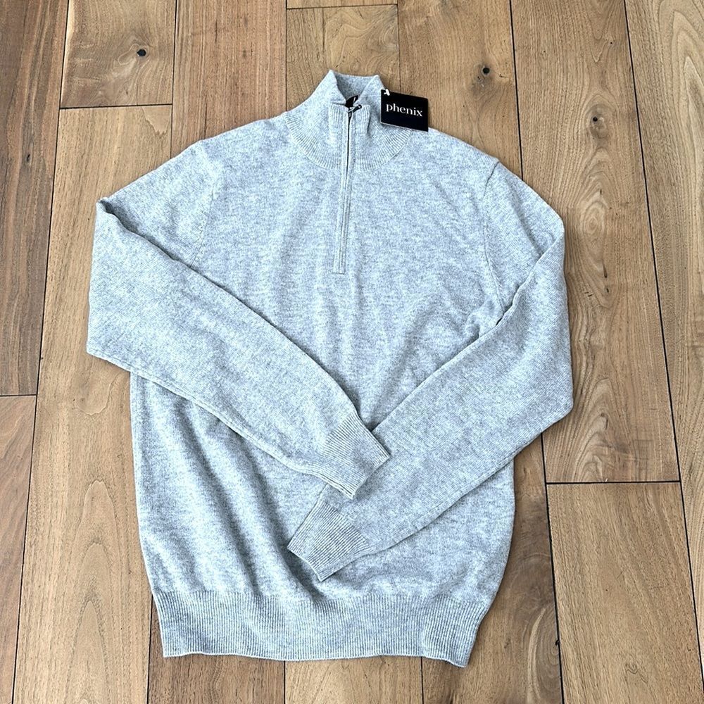 PHENIX MEN’S GREY 100% CASHMERE SWEATER NEW w/ Tags SIZE MEDIUM 1/4 ZIP